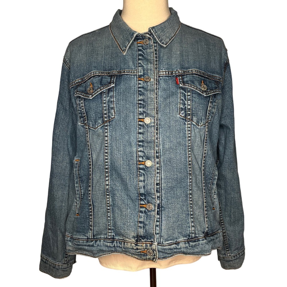 Levi's denim Trucker jacket medium wash button up red tag women's pockets 3X